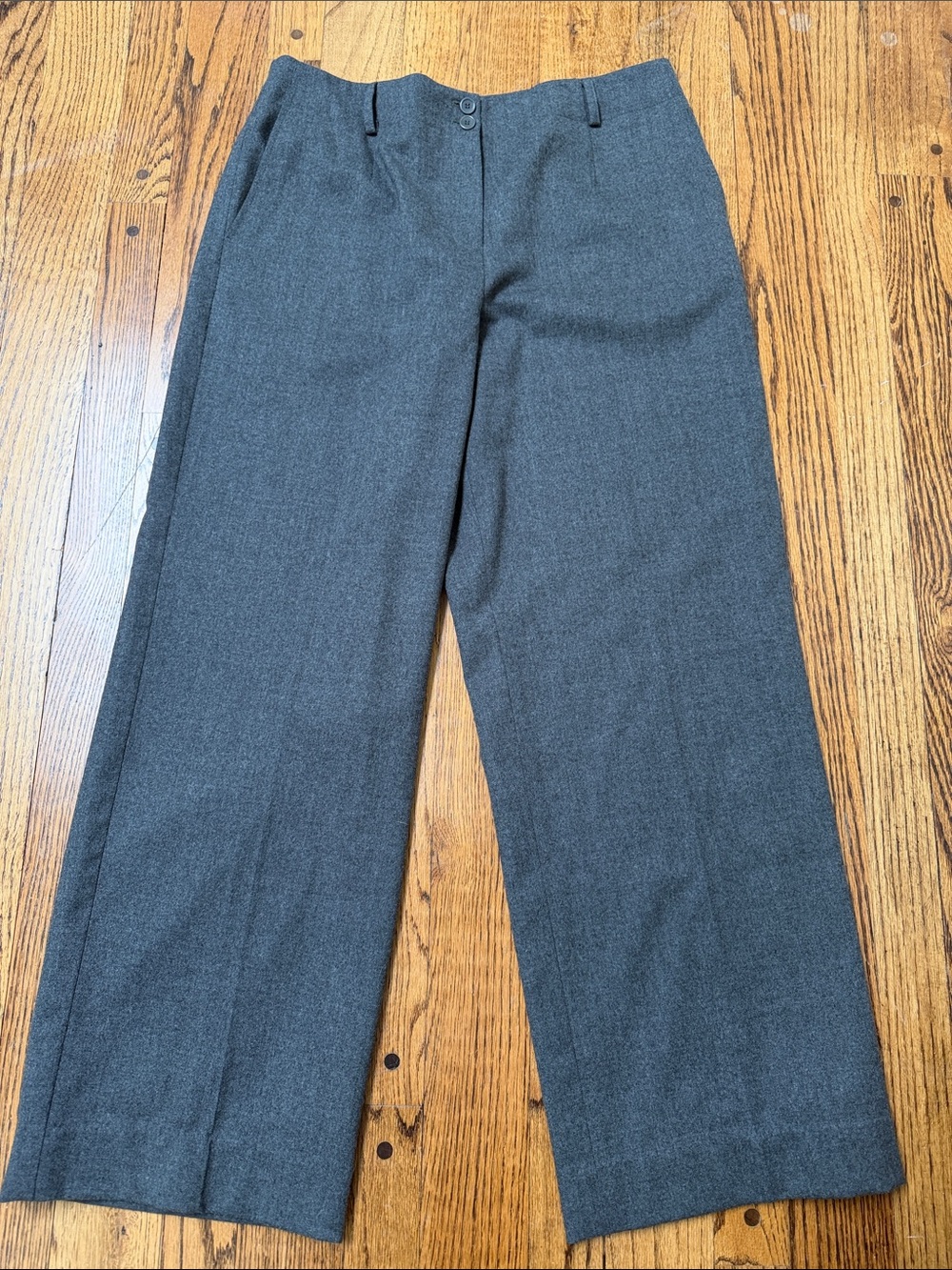 Talbots sz 12 Charcoal Lined Wide Leg Trousers 99% wool; slimming front Italy